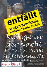 Ein Krippenengel hält die St. Johanniskirche in der Hand. Darüber ein Schriftzug "entfällt wegen Krankheit. Nächster Termin: 27.2.26"